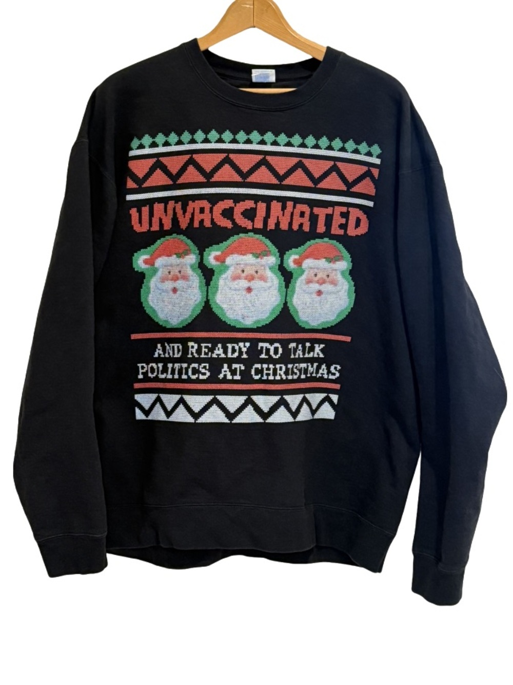 Port & Company Funny Politics Ugly Christmas Sweatshirt Black Holiday 2XL EUC